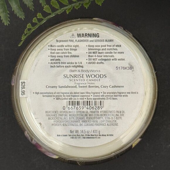BBW Sunrise Woods Bath & Body Works 3 Wick Candle - Picture 10 of 10